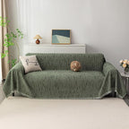 MYSKY HOME Couch Covers for 2 Cushion Couch Sectional Sofa, L Shape Sofa Protector Moss Green Chenille Couch Cover, Sofa Covers Washable Blanket with Tassel Pet Couch Cushion Cover, 71"X102"