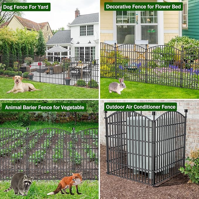 5 Panel No Dig Decorative Garden Fence 32" H x 11.8'L Outdoor Dog Barrier | Rustproof welded steel with deep ground stakes for yards, patios. Modular design contains pets, rabbits, small animals.