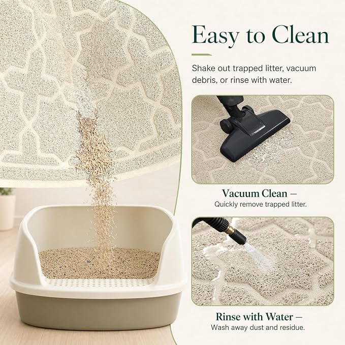 Yimobra Cat Litter Mat, Easy Clean Trapping PVC Mat, 35.4" x 23.6", Waterproof Backing, Non Slip Bottom, Scatter Control Pad for Litter Box, Beige