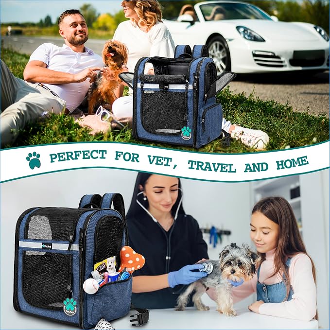 PetAmi Dog Backpack Carrier for Cats, 4-Way Entry Ventilated, 18lbs Max | Sherpa Bed Included, Foldable Load-In Top, Safety Reflective Strap, Breathable Mesh, Poop Bag Dispenser, Padded Back Support