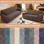 ZNSAYOTX Stretch Couch Covers for 3 Cushion Couch, 1-Piece Sofa Cover Slipcover Pet Friendly, Furniture Protector with Elastic Bottom for Dogs Geometrical Jacquard Fabric (Large, Brown)