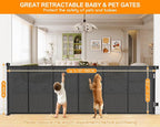 EZIGO 120 Inch Retractable Baby Gates, 41 Inch Extra Tall Retractable Gate | Reinforced Retractable Dog Gate with Rods, 10 FT Extra Long Mesh Pet Gate for Stairs Hallways Doorway Indoor Outdoor, Black