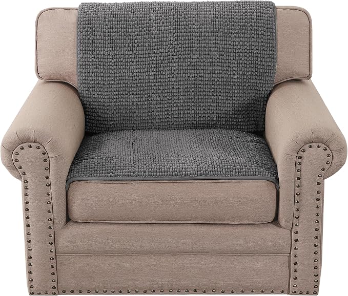 H.VERSAILTEX Plush Chenille Couch Armrest Cover 2 Packs Thick and Soft Sofa Covers Furniture Protector Cover for Pets (27.5" x 27.5", Grey)
