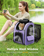 pecute Cat Backpack Expandable, Cat Carrier with Breathable Window | Durable Oxford Cloth, Lockable Zipper,Use for Pet Under 11 lbs to Travel