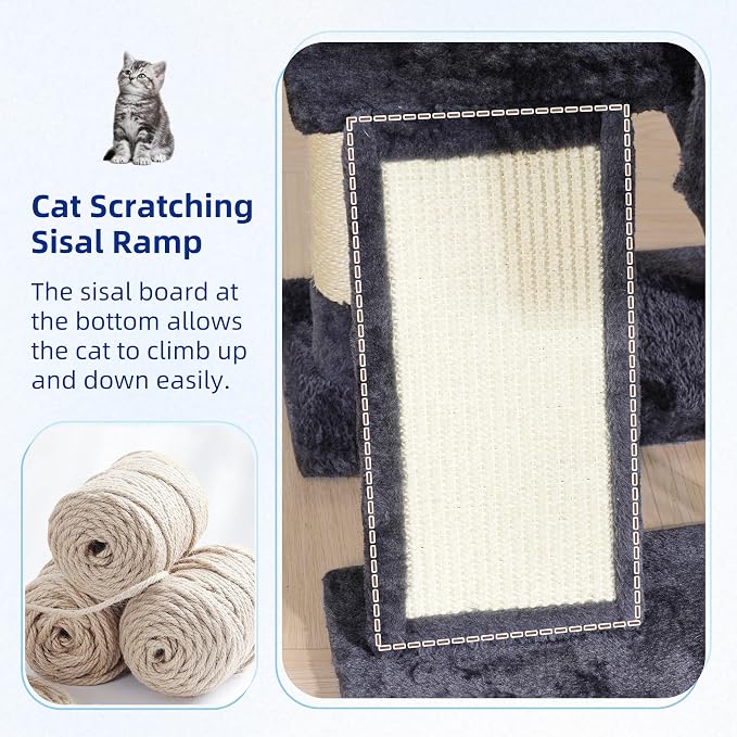 Gitelsnour Cat Tree Tower for Indoor Cats, Top Platform with Toy, GCT006SG | 49.2 inch Cat Condo House, Sturdy Base, Scratching Post & Board, 3 Balls, Hanging Basket, Small Cats and Kittens, Drak Gray