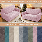 ZNSAYOTX Stretch Couch Covers for 2 Cushion Couch, 1-Piece Loveseat Covers Sofa Slipcover, Furniture Protector with Elastic Bottom for Dogs Geometrical Jacquard Fabric (Medium, Dusty Pink)