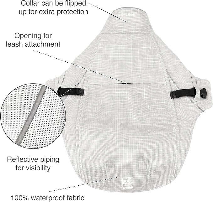 Kurgo Halifax Rain Shell, Stormy White, Large | Waterproof Rain Jacket for Dogs, Ideal for Rain or Sleet, Reflective Accents, Leash Opening, Quick Release Buckles