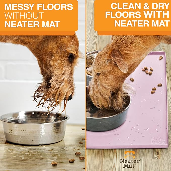 Neater Pet Brands Neater Mat Pet Mats for Food and Water, Cat & Dog Bowl Mat Waterproof Silicone, Feeding Tray, Dog Food Mats for Floors, Placemat w/Raised Edge for Under Bowls, 24" x 16", Light Pink