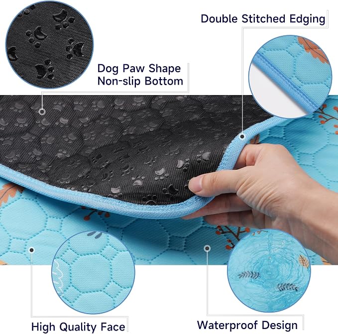 Sunheir Washable Pee Pads for Dogs 2-Pack Reusable Puppy Pads Pet Training Pads, Waterproof Dog Pee Pads for Crate, Whelping Pad, Non-Slip Protects Against Urine Leakage (Leaves - Sky Blue, 31x36)