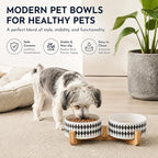 Petygooing Ceramic Dog Cat Bowl Set with Stand,Pet Food and Water Bowl,Small Dog Bowls Anti -Slip Set of 2 Cat Dishes Food Bowls Dish Small Size Pet (13.5OZ/5.1 in) Black Rhombus