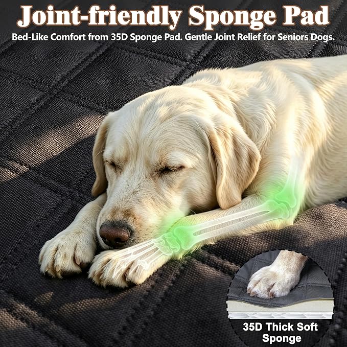 Hard Bottom Waterproof Dog Seat Cover Hammock for Full Size Truck | 900D Oxford bite-proof & waterproof. 35D sponge pad protects dog joints. Extra-wide hard bottom supports 600lbs. Mesh window