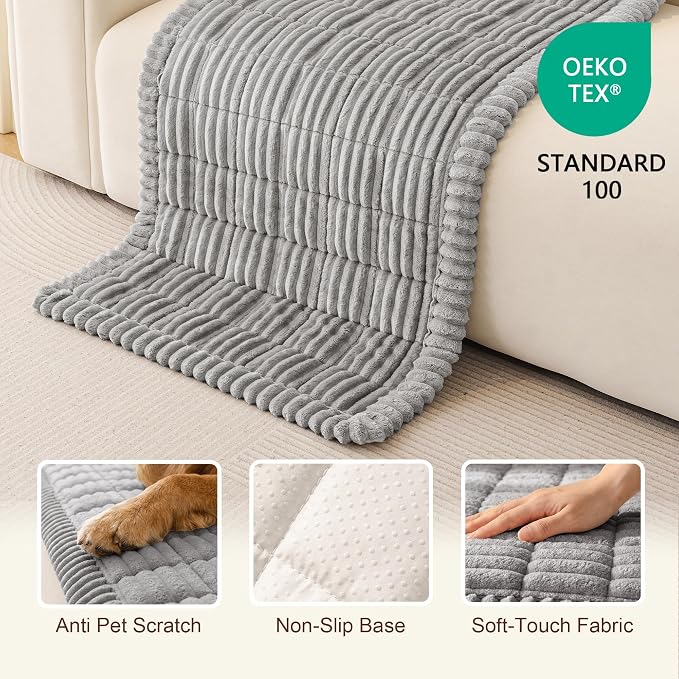 Pet Couch Covers, Non Slip Sofa Cover for 2 Cushion Couch Protector | Small Couch Covers for Dogs Washable, Dog Mat for Couches Against Scratches & Stains, Pet Friendly, Light Grey, 27.6" x 59"