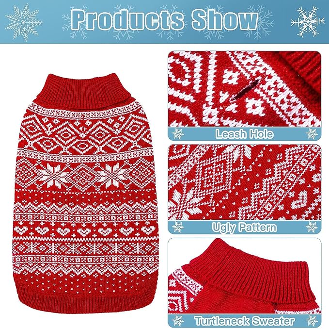 HOMIMP Dog Sweater Argyle - Warm Sweater Winter Clothes Puppy Soft Coat, Ugly Dog Sweater for Small Medium and Large Dogs, Pet Clothing Boy Girl Red
