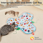 Potaroma Hide and Seek Interactive Cat Toys | Moving Concealed Wand Feather, Automatic Chargeable Indoor Kitten Exercise Kicker, Mouse Squeaky, Floral Cover