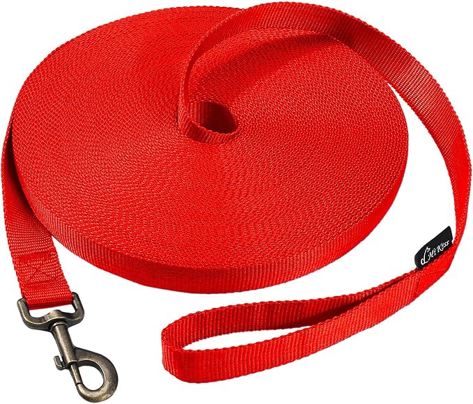 HIKISS Long Dog Leash Obedience Recall Training Agility Lead with Thickening Material for Large Dog - 15ft 20ft 30ft 50ft 100ft Training Leash(Red 50ft)