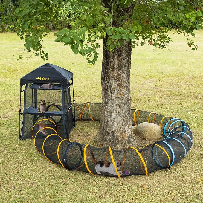 Cat Play Tunnel-for Indoor and Outdoor, Cat Play House, Cat Enclosures Easy to Connect with Two Zipper Doors,Product Size 67'' x 18'',2pcs /Set,Orange and Blue 2 Packs