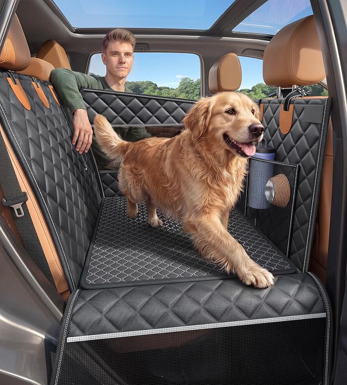 Doglike UNBREAK Hard Bottom Dog Car Seat for Back Seat [Military-Grade Protection], 450LB Ultra-Support Back Seat Extender for Dogs Carseat, Passenger Frinedly Waterproof Pet Carseat XL Size