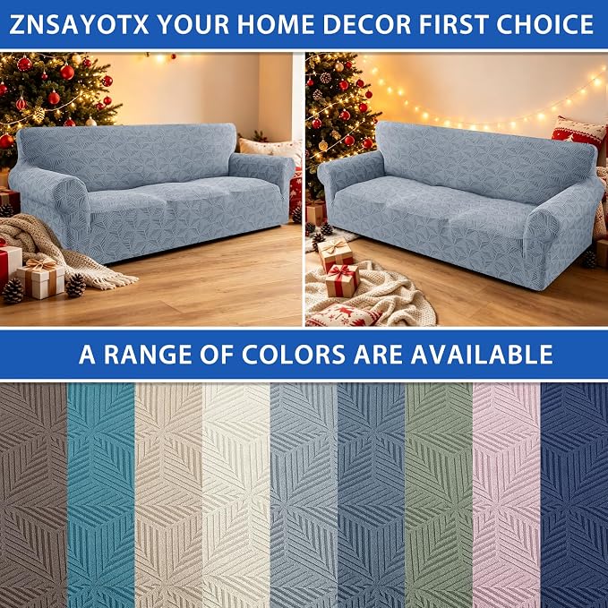 ZNSAYOTX Stretch Couch Cover, 1 Piece Oversized Sofa Covers for 3 Cushion Couch, Jacquard Sofa Slipcovers with Elastic Bottom Thickened Furniture Protector for Dog Cat Pet (X-Large, Light Grey)