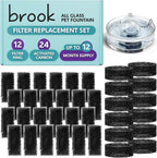 BROOK Glass Pet Fountain Filter Replacement Set – 12 Filter Rings & 24 Activated Carbon Pouches – Up to 12 Month Supply Replacement Filters Set for BROOK Cat Fountain