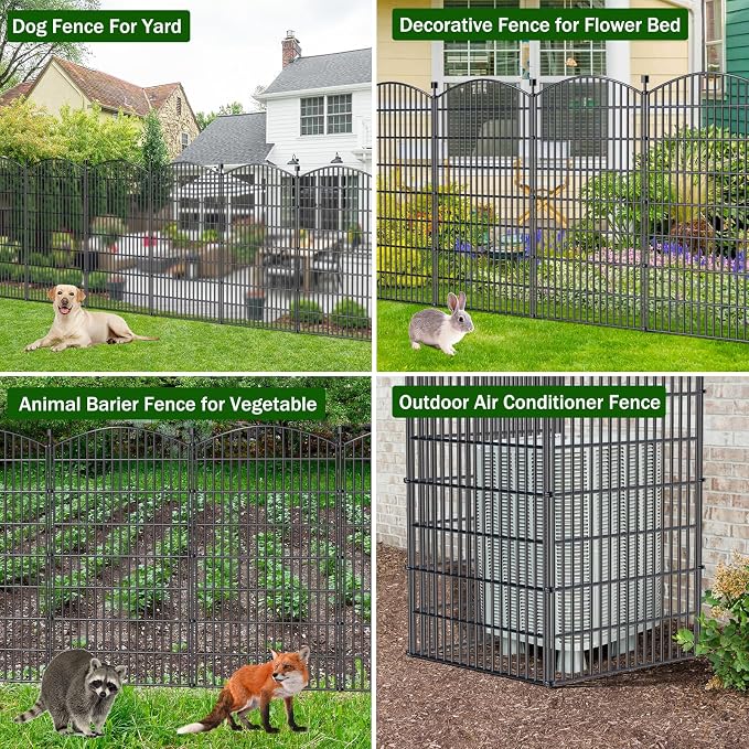 No Dig Decorative Garden Fence 10 Panels, 48 in (H) x 22.6 ft (L), Dog Fence Outdoor for Yard, Rustproof Metal Animal Barrier Ground Stakes Fencing for Garden, Patio, Flower Bed