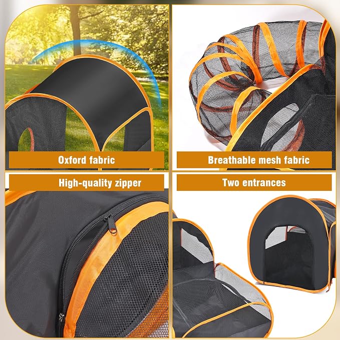 Tailtastic Indoor/Outdoor Cat Playpen with Surround Tunnel 2 Zones Black | escape-proof enclosed enslosure,lightweight foldable for travel, ideal for indoor cats, multi-cat homes & birthing