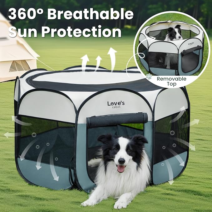 Love's cabin Pet Puppy Dog Playpen, Small Dog Tent Crates Cage Indoor/Outdoor, Portable Playpen for Cat, Foldable Pop Up Dog Kennel Playpen with Carring Case, Removable Zipper Top, Moss Green