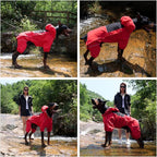 LOVELONGLONG Waterproof Dog Raincoat with Removable Hood – Outdoor Full Body Dog Jacket, Windproof Snowproof Shell Suit – All Season Pet Rain Gear Red 4XL