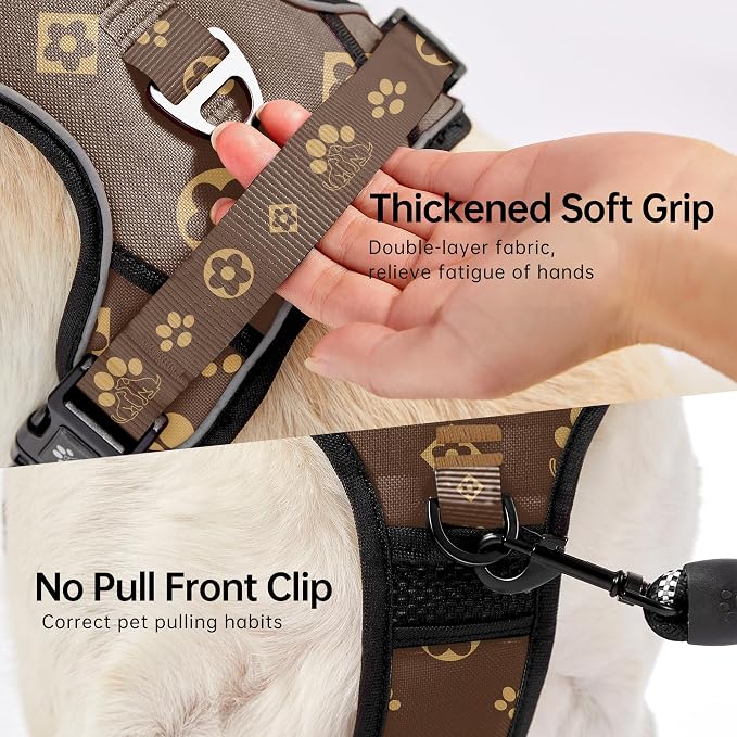 NESTROAD No Pull Dog Harness,Adjustable Oxford Dog Vest Harness with Leash,Reflective No-Choke Pet Harness with Easy Control Soft Handle for Large Dogs(Large,Dark Brown)