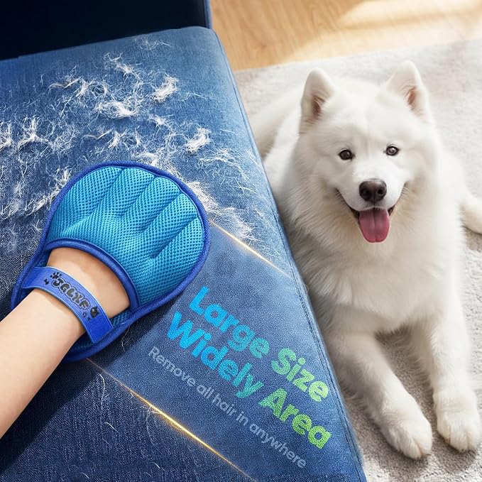Upgraded Pet Hair Removal Glove for Dogs & Cats, Electrostatic Five-Finger Hair Remover for Furniture, Couch, Carpet, Clothing& Car Seat, 1Pcs Reusable Magic Brush Pet Hair Remover Tool (Blue)
