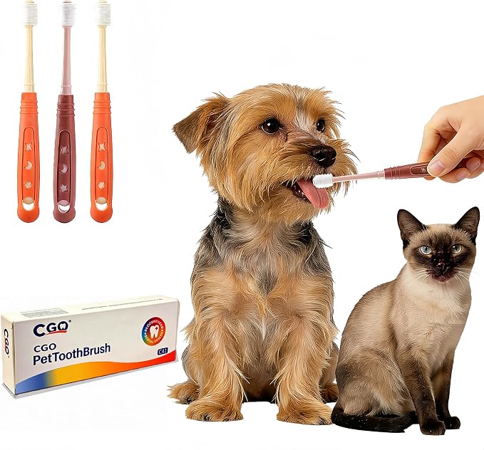 CGO 360° Soft Silicone Dog Cat Toothbrush, Easy to Use, 3 Individually Packed