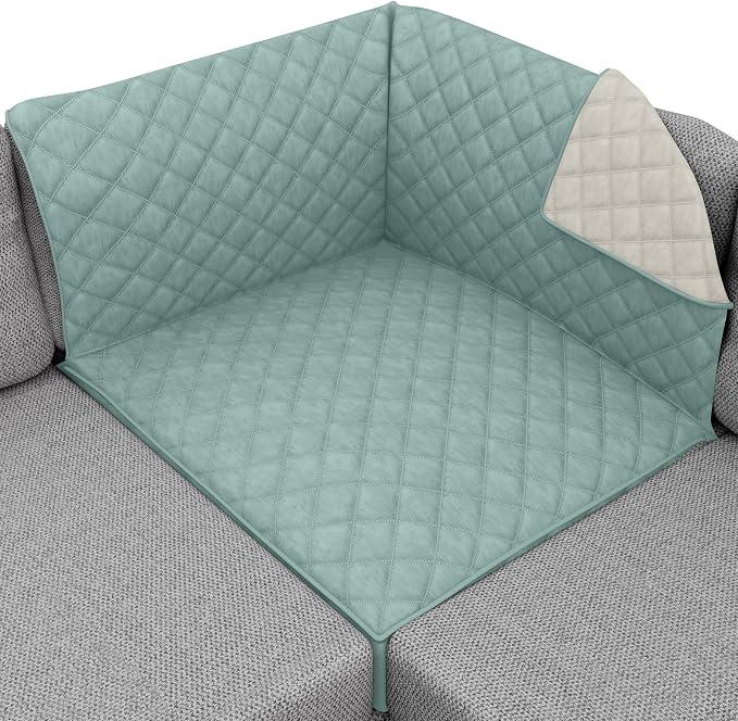 Sofa Shield® Couch Sectional Covers for Dogs, Reversible Furniture Protector with Strap, Stain and Tear Resistant Cushion Cover, 30x30 inch Seat, Machine Washable Slipcover Pets, Cats, Seafoam Cream