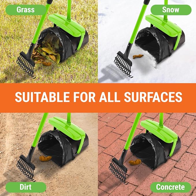 Pupzle Dog Pooper Scooper with Bag Attachment, 40" Long Handle Dog Scooper | Dog Poop Scoop for Yard, Large Capacity Swivel Bin and Rake Pooper Scooper, Lavender Scented Bags for Large Dogs (Green)