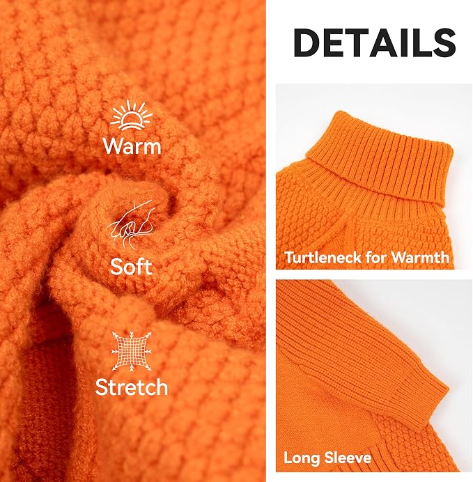 cyeollo Dog Sweater Long Sleeve Knitted Turtleneck Pullover Warm Clothes | Ultra Soft Warm Knit, Full Coverage, 4-Way Stretch for Easy Movement, Easy On & Off, Winter Daily Wear for Small Dogs