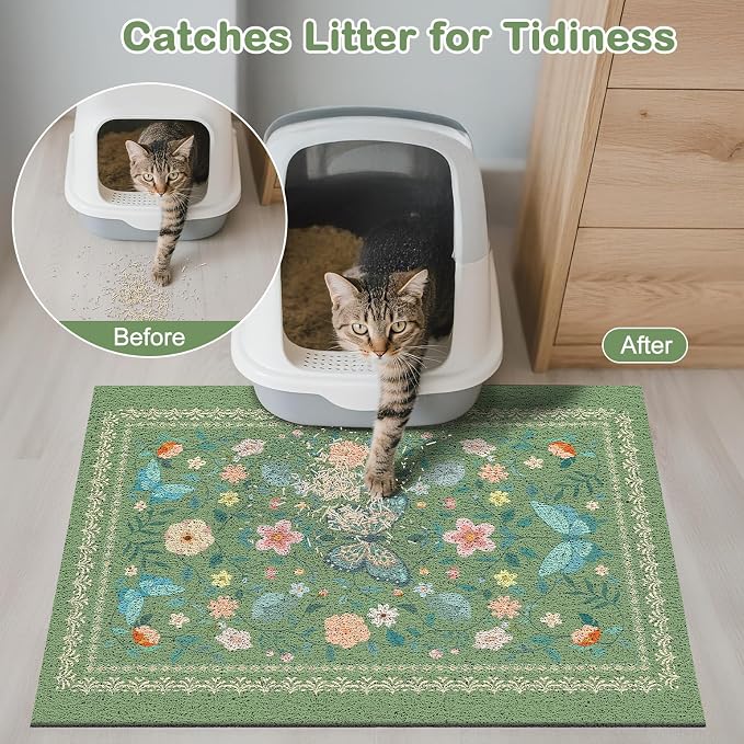 Unicorn Catcher 33"x22" Cat Litter Mat Non-Slip Washable Litter Box Mat | High-Density PVC Litter Catcher Mat Efficiently Traps Scattered Litter From Paws To Keep Floors Clean