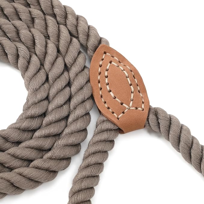 Mile High Life Dog Leash Braided Cotton Rope with Leather-Reinforced Ends | Rust-proof 360° swivel clasp, Heavy-duty for medium/large breeds. Great for weddings, daily walks (4 FT, 1/2", Camel)