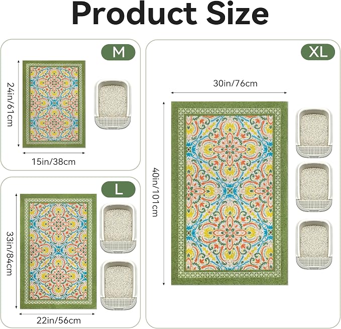 Cat Litter Mat, 24"x15" High-Density PVC Cat Litters Trapping Mat, Waterproof & Non-Slip Backing, Litter Box Catcher, Soft on Kitty Paws, Easy Washable Pet Supplies Bean-Green