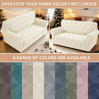 ZNSAYOTX Stretch Couch Covers for 2 Cushion Couch, 1-Piece Loveseat Covers Sofa Slipcover, Furniture Protector with Elastic Bottom for Dogs Geometrical Jacquard Fabric (Medium, Beige)