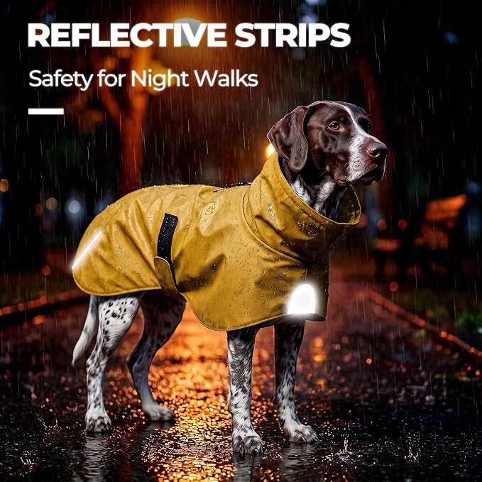 PU Dog Raincoat, Non-Toxic & Odorless Waterproof Vest, Adjustable High Neck and Hook & Loop Belly Closure for Rainy Potty Breaks & Wet Weather Outdoor Walks (Yellow, XX-Large)