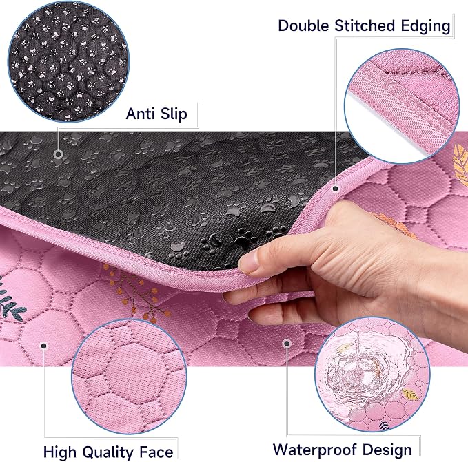Sunheir Washable Pee Pads for Dogs 2-Pack Reusable Puppy Pads Pet Training Pads, Waterproof Dog Pee Pads for Crate, Whelping Pad, Non-Slip Protects Against Urine Leakage (Leaves - Pink, 24x36)