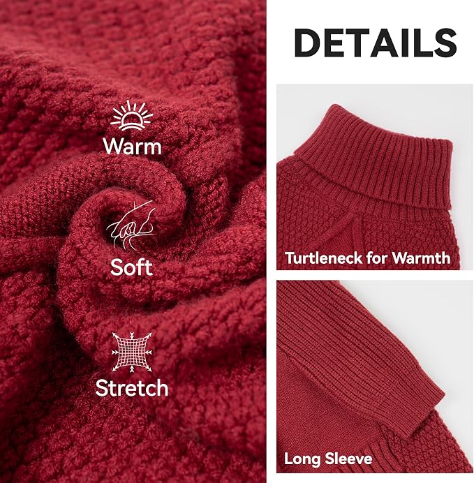 cyeollo Dog Sweater Long Sleeve Knitted Turtleneck Pullover Warm Clothes | Ultra Soft Warm Knit, Full Coverage, 4-Way Stretch for Easy Movement, Easy On & Off, Winter Daily Wear for Small Dogs