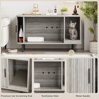 Halitaa 37.4" Cat Litter Box Enclosure with Scratch Pad, Sliding Door | Litter Box Enclosure Furniture Hidden Litter Box, Modern Indoor Cat House, TV Stand, Side End Table for Living Room, Grey