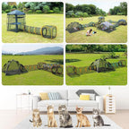 Cat Play Tunnel + Cube(with Three Ways) for Indoor and Outdoor, Cat Playpen, Play Enclosures, Collapsible Cube, Tunnel, Easy to Connect with Tent 2 Cubes + Run Tunnel