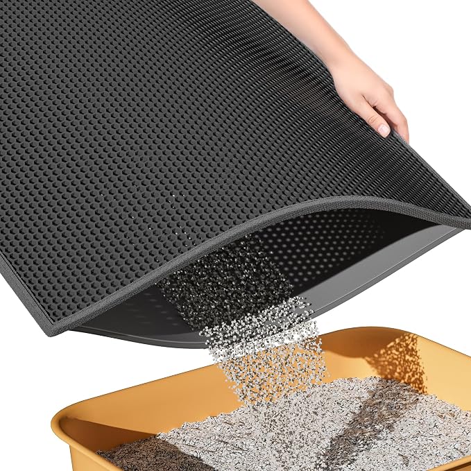ESTHELLO Cat Litter Mat Honeycomb Double Layer Design 30’’ x 24’’ Black