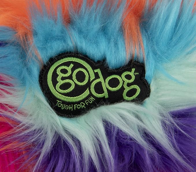 goDog Furballz Squeaky Plush Ball Dog Toy, Chew Guard Technology - Cool Rainbow, Large