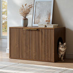 Evermagin 31.5" Cat Litter Box Enclosure Furniture | Walnut Hidden Litter Box Cabinet, Modern Indoor Cat House, Fluted Kitty End Table for Living Room, Bedroom, Entryway