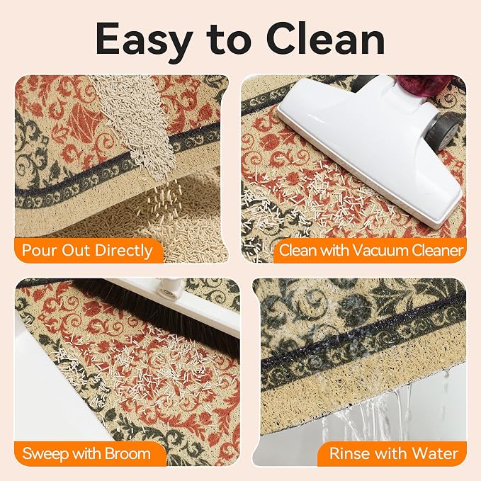 Cat Litter Mat,40"x30" High Density PVC Litter Trapping Mat, Non-Slip, Waterproof & Urine-Proof Litters Catcher Mats, Keep Floor Clean, Soft on Kitten Paws, Cat Essentials Brown-Green