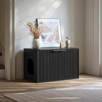 Evermagin 31.5" Cat Litter Box Enclosure Furniture | Black Hidden Litter Box Cabinet, Modern Indoor Cat House, Fluted Kitty End Table for Living Room, Bedroom, Entryway