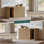 Evermagin 31.5" Cat Litter Box Enclosure Furniture with Cat Scratch Pad | Oak Hidden Litter Box Cabinet, Modern Indoor Cat House, Large Fluted Kitty End Table for Living Room, Bedroom, Entryway
