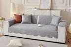 Luxury Vintage Cotton Embroidery Sofa Cover Soft Farmhouse Seat Cushion Cover Floral Quilted Sectional Couch Cover Anti-Slip Sofa Slipcovers Furniture Protector for Dogs Cats (Grey,36"x94")
