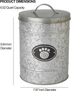 PetRageous 16079 Swirl Paw Galvanized Stainless-Steel Storage Container 6.02-Quart 7.87-Inch Diameter 9.84-Inch Tall for Dog Treats and Dog Food or Cat Treats, Metallic